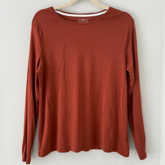 Lot of 2 The Talbots Tee Size L Long Sleeve Shirts Brown and Leopard Print - Picture 2 of 13